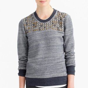 J Crew Grey Tweed Studded Beaded Sweatshirt XS $98